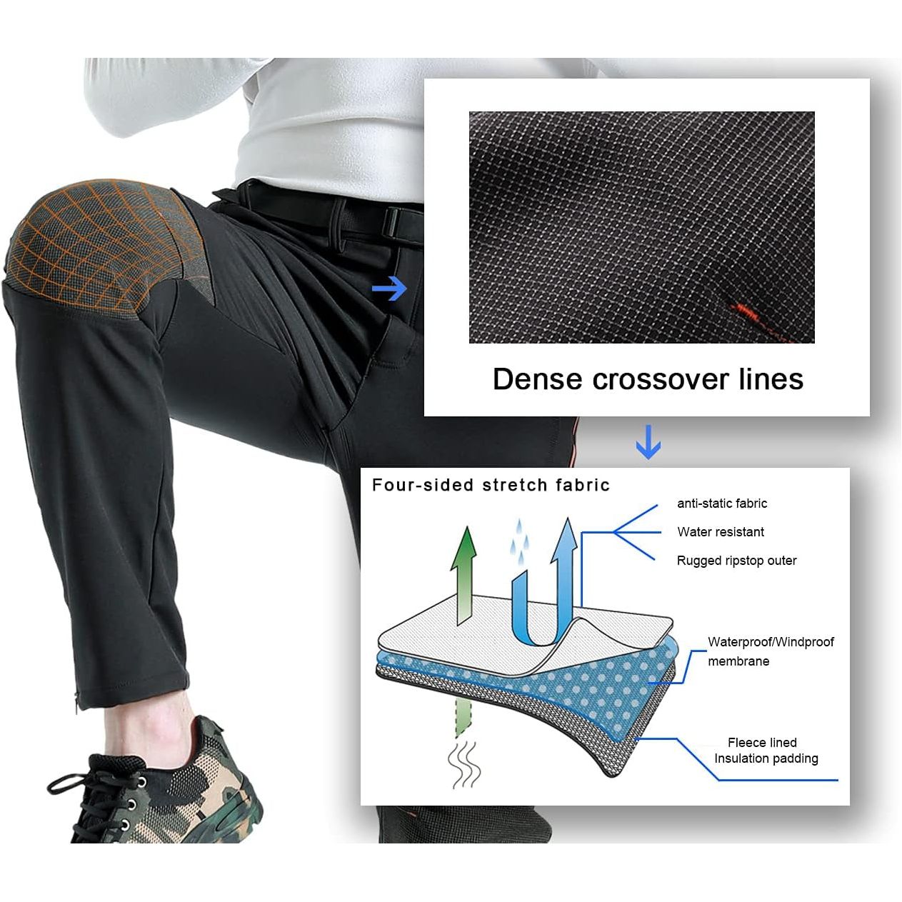 Waterproof Softshell Outdoor Pants - Fleece Lined With Leg Zipper