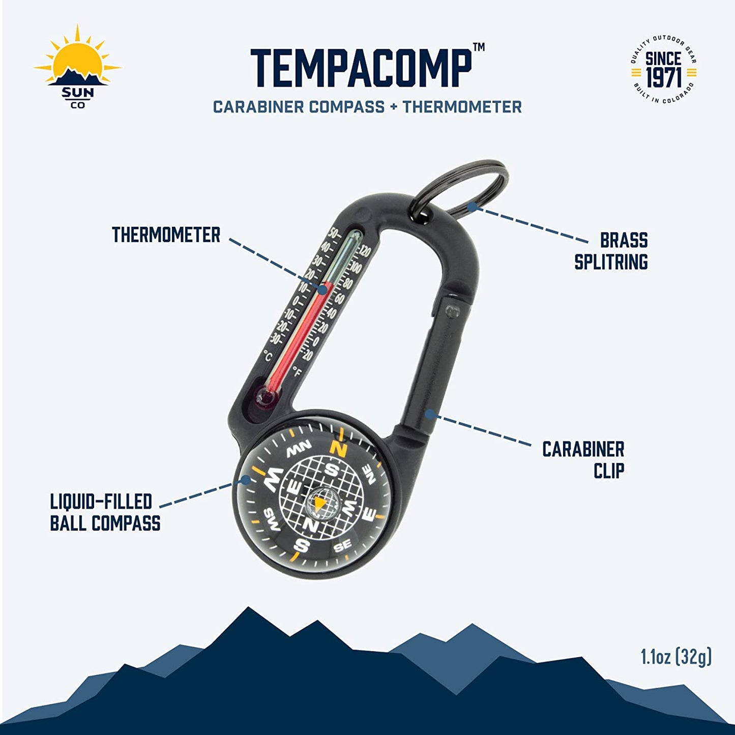 Ball Compass & Thermometer Carabiner