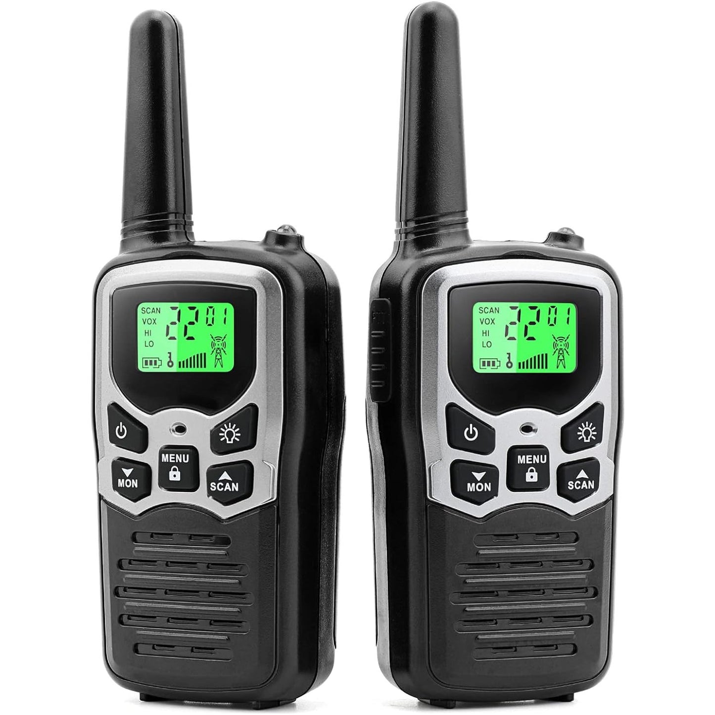 LCD Display Long Range Walkie Talkies With Flashlight & 22 FRS Channels 2-Pack