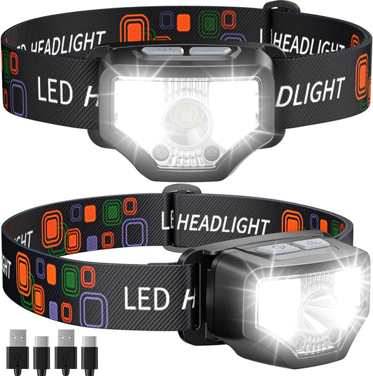 1200 Lumen LED Motion Sensor Rechargeable Headlamp - 2PCS