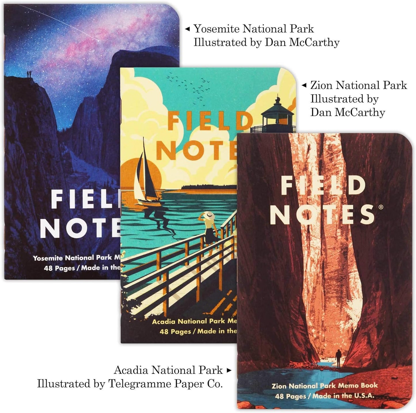 National Parks Graph Paper Memo Book 3-Pack (Series A - Yosemite, Acadia, Zion)