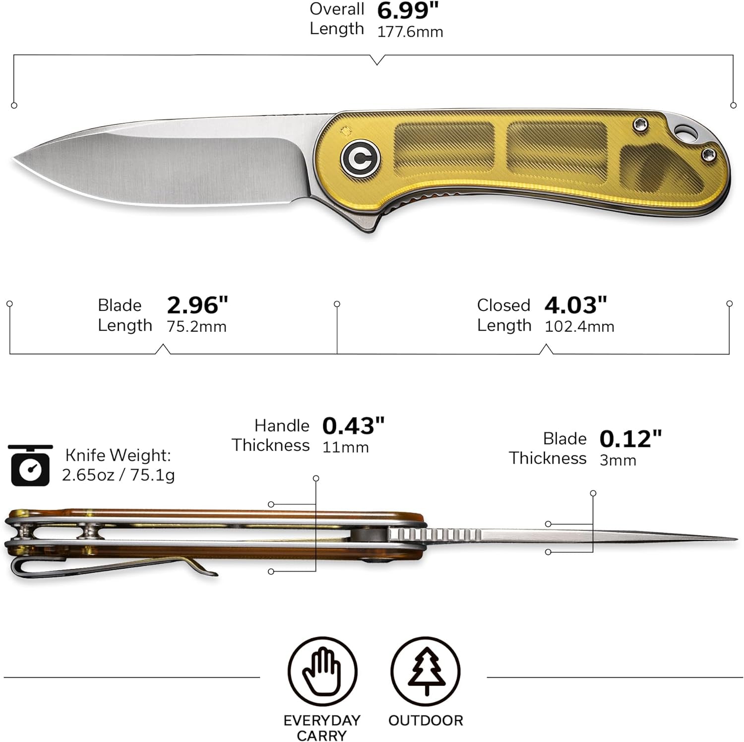 Elementum Folding Knife with 2.96" D2 Blade